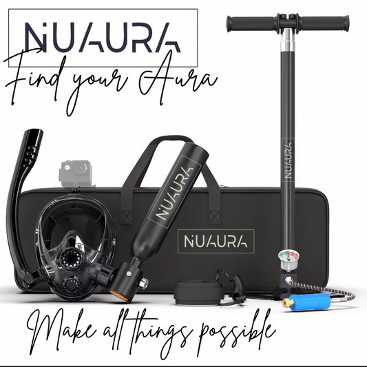 Nuaura Portable Mini Scuba Tank with Pump,Diving Oxygen Cylinder with Full Face Snorkel Mask,Lung Tank Kits for Underwater Diving Breathing Training/Rescue/Boat Cleaning